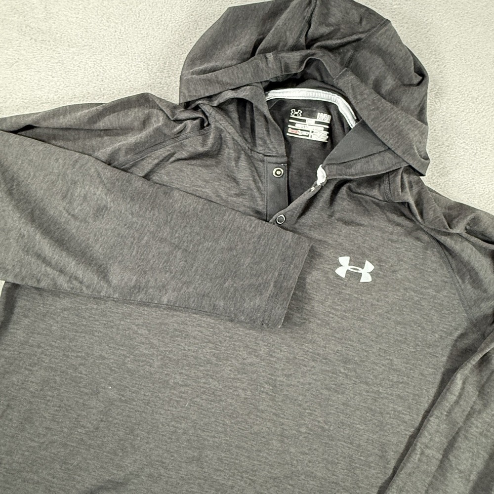 Under Armour HeatGear Men's Large Black 2 Snap Pullover Hooded Long Sleeve Loose